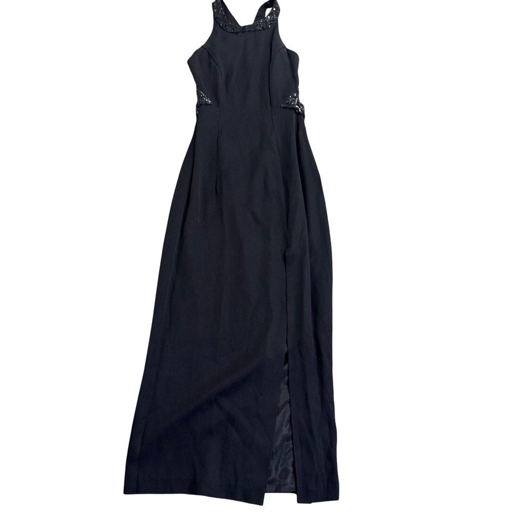 Dave & Johnny VTG Y2k Black Rhinestone Halter Open Back Maxi Dress Formal S/8